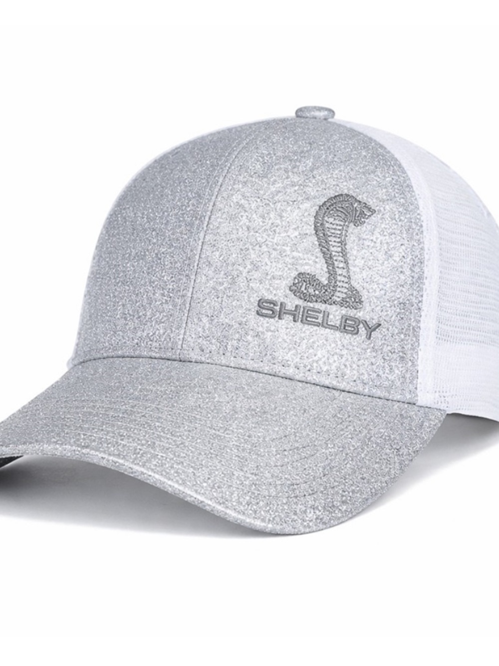 Selby Silver Glitter Mesh Trucker Hat with Embroidered Cobra